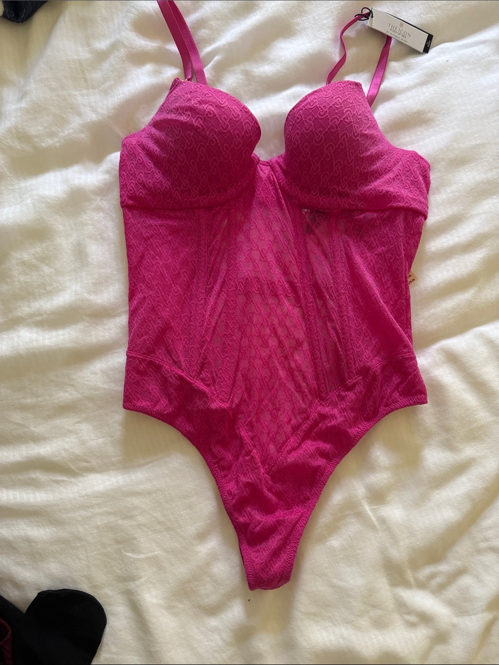 Victoria's Secret Hot Pink Lace Bodysuit with Underwire